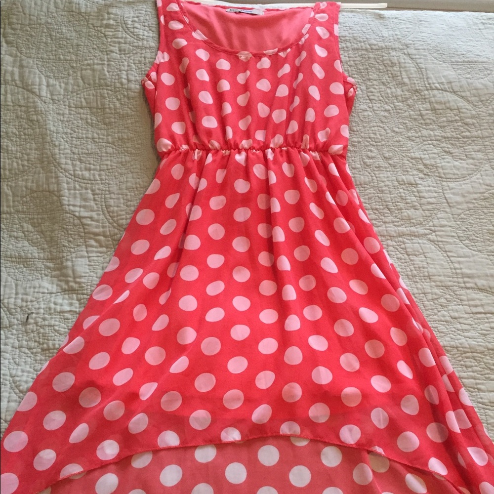 Pink dress with white pokka dots